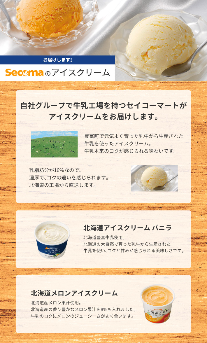 Secoma 北海道アイスクリーム バニラ メロン 詰め合わせセット 送料込み セイコーマートオンライン